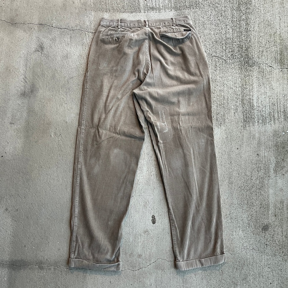 VTG GANT Men Tan Corduroy Distressed Pleated‎ Relaxed Fit Pants Waist 34
